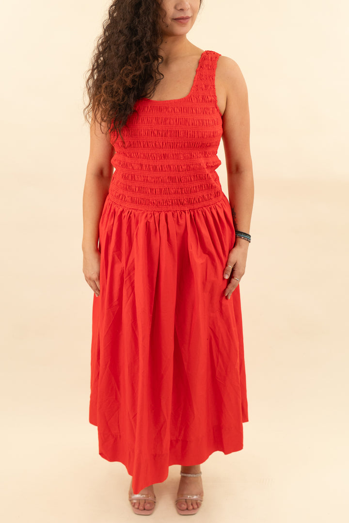 pistola vibrant red midi tank dress nwt (l; retail $188)