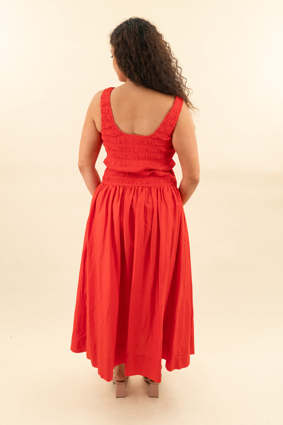 pistola vibrant red midi tank dress nwt (l; retail $188)