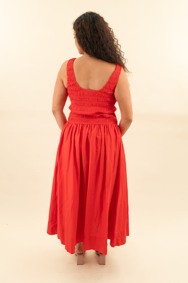 pistola vibrant red midi tank dress nwt (l; retail $188)