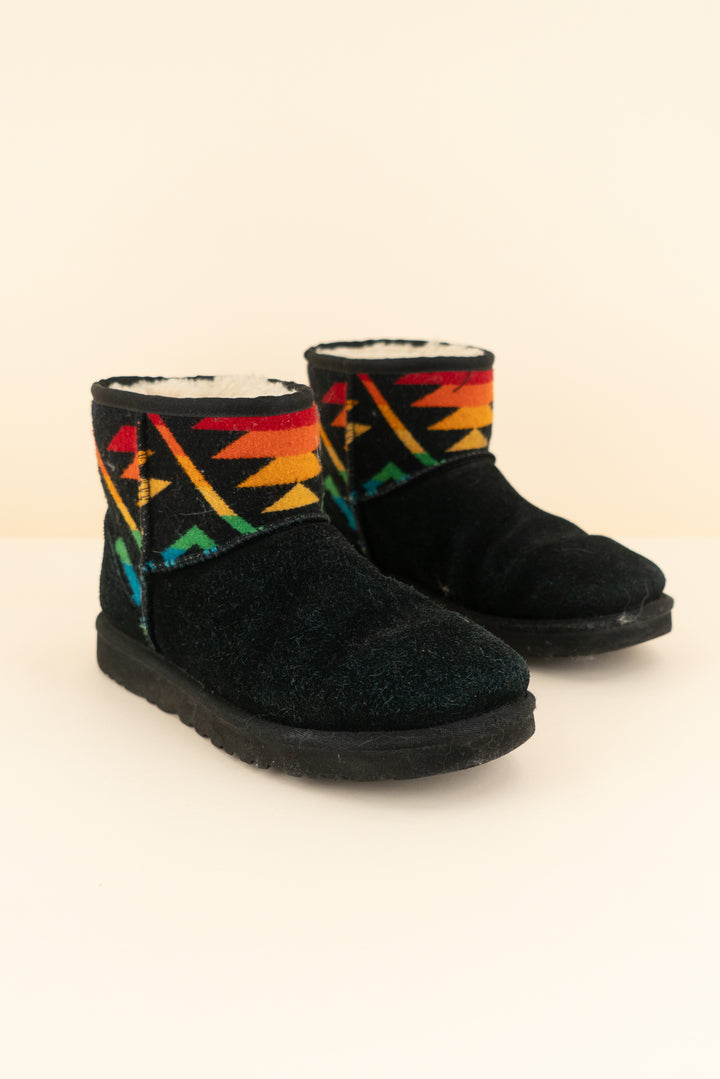 ugg black short pendleton boots with rainbow aztec pattern (8; retail $150)