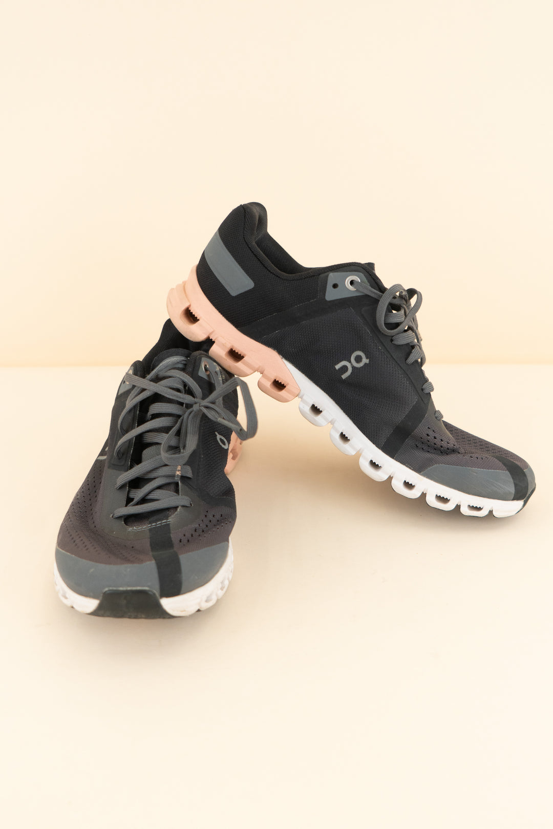 on cloud grey and pink helion sneakers (9; retail $170)