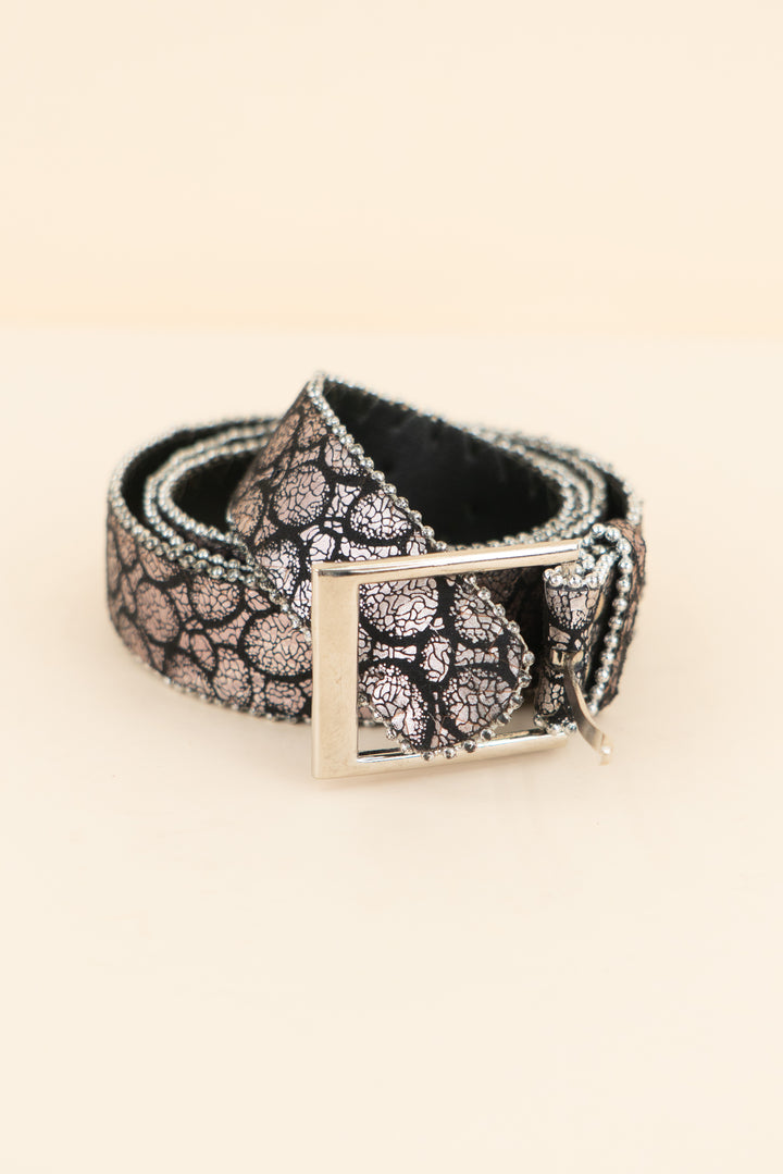 purple metallic print belt with silver buckle (s/m; retail $40)