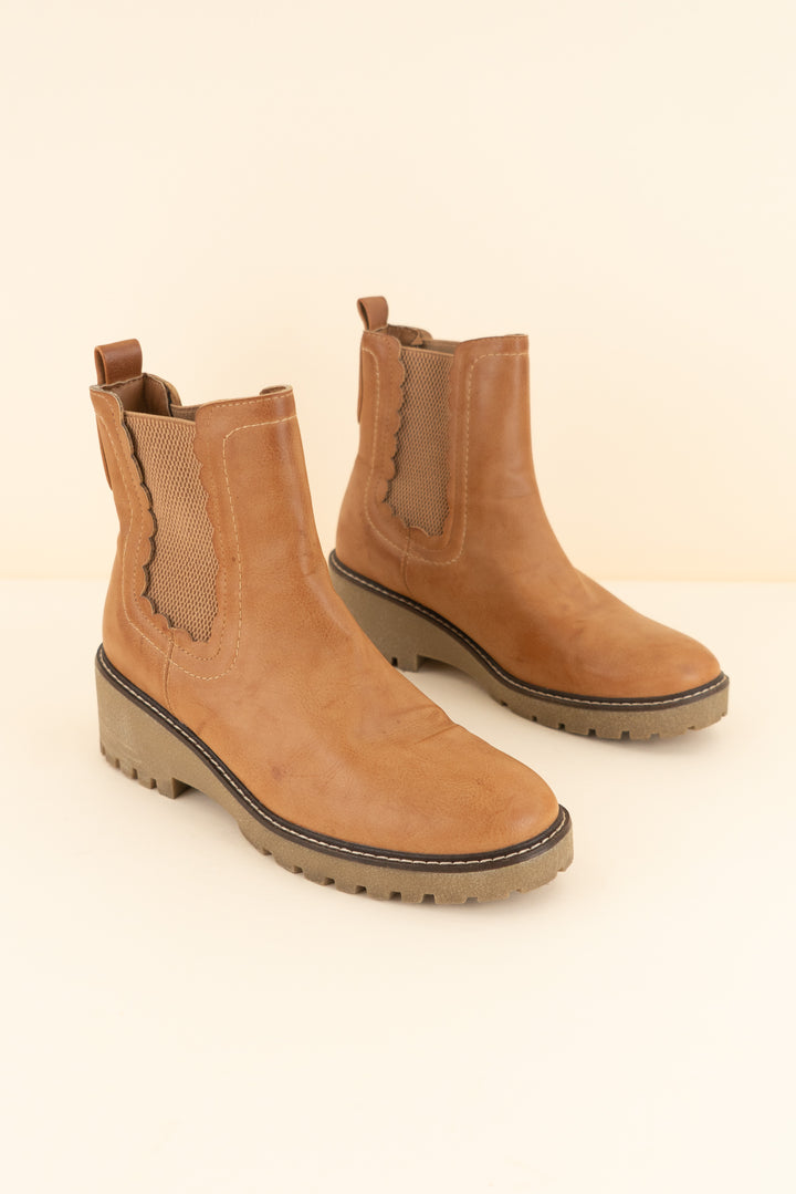 mia cognac vegan leather ankle boot (8.5; retail $70)