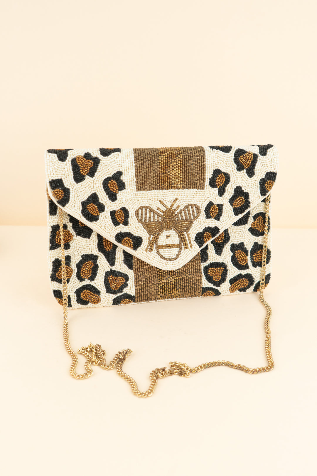 beaded leopard and bee print evening clutch (os; retail $65)