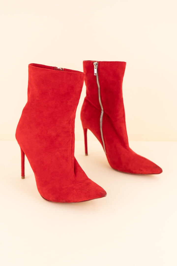 mistress rocks red suede pointed toe heeled ankle booties (38)
