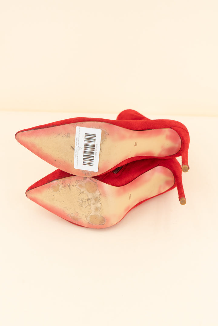mistress rocks red suede pointed toe heeled ankle booties (38)