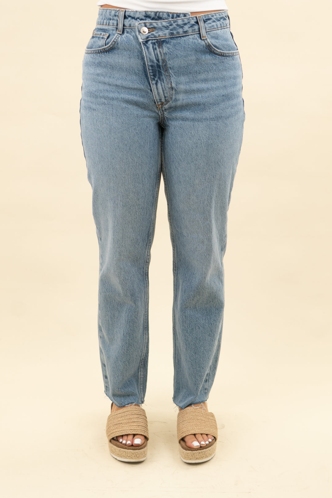 zara crossover waist straight leg jean (28; retail $60)