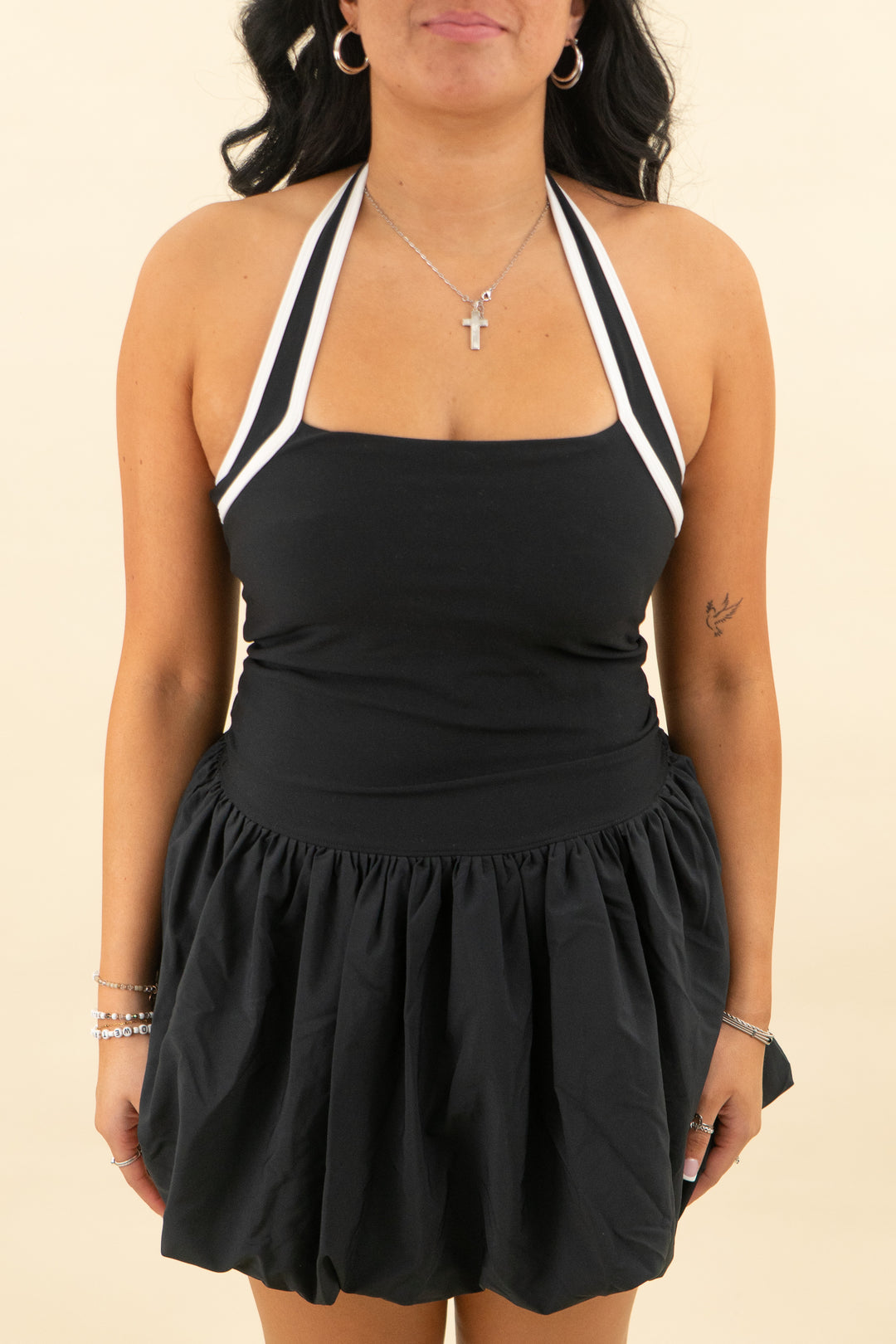 ypb sculptlux black halter active dress (m; retail $85)