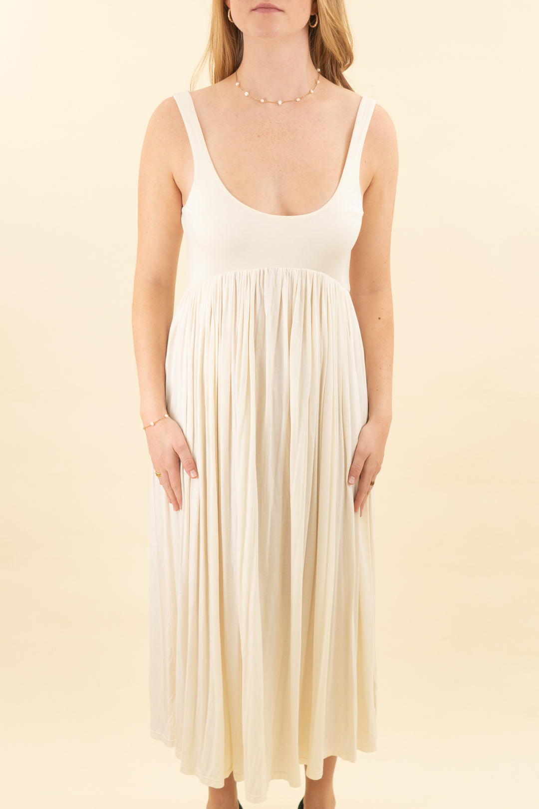 l'academie cream tank midi dress (m; retail $239)