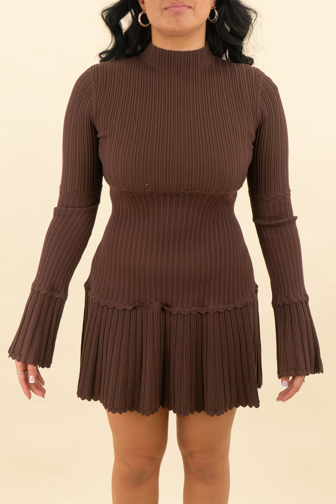 meshki pointelle knit mocha mini dress nwt (m; retail $145)