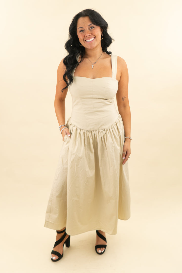 tularosa khaki midi dress nwt (m; retail $184)