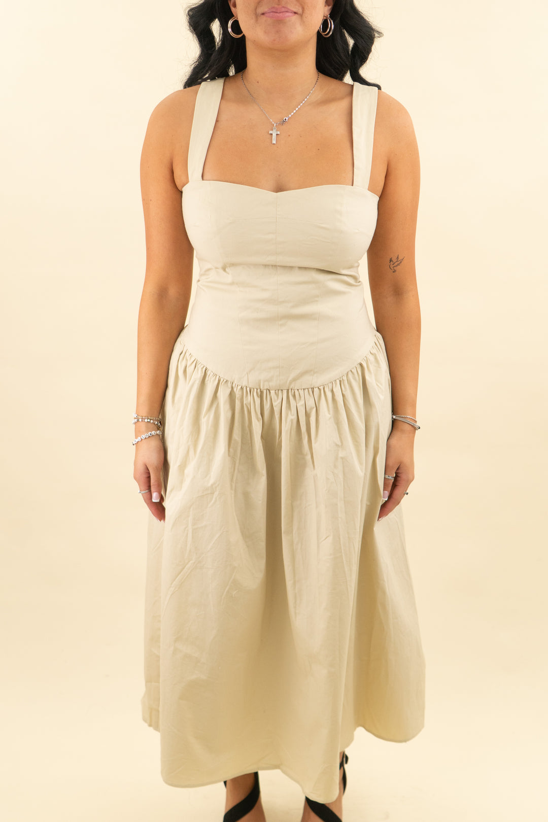 tularosa khaki midi dress nwt (m; retail $184)