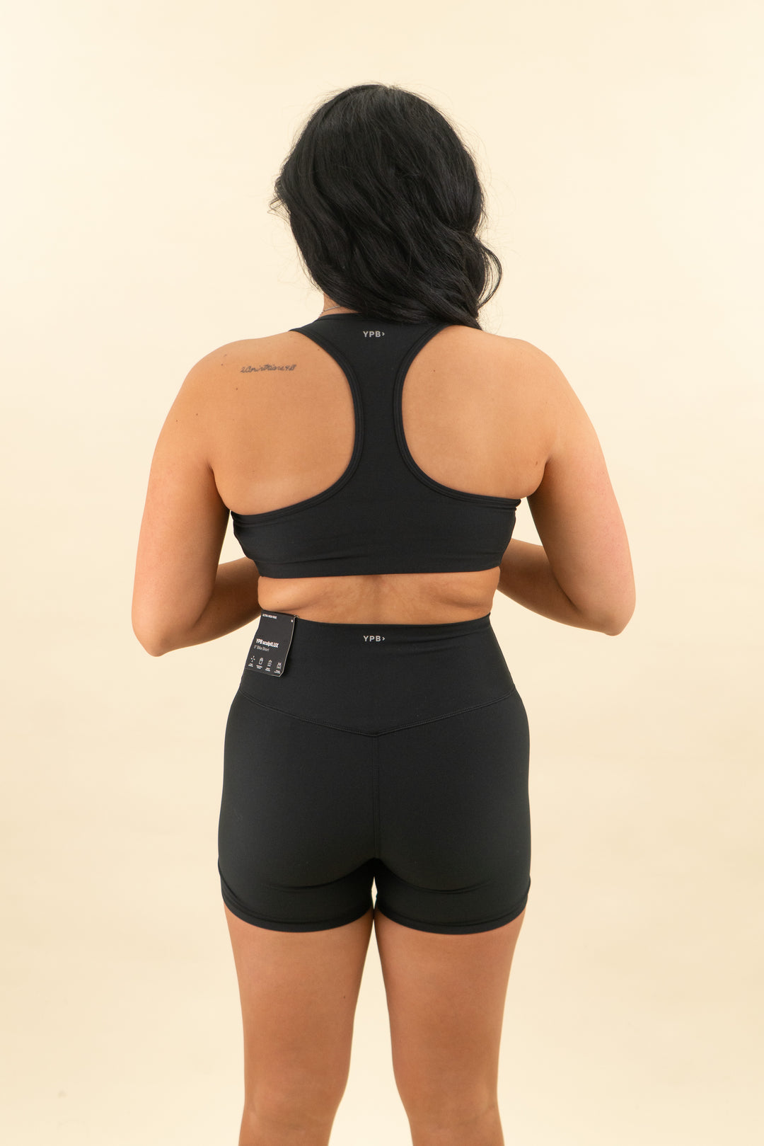ypb sculpt lux black bike short and bra set nwt (m; retail $90)