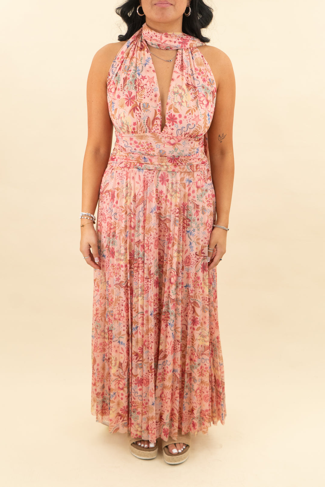 abercrombie & fitch pink floral convertible maxi dress nwt (m; retail $160)