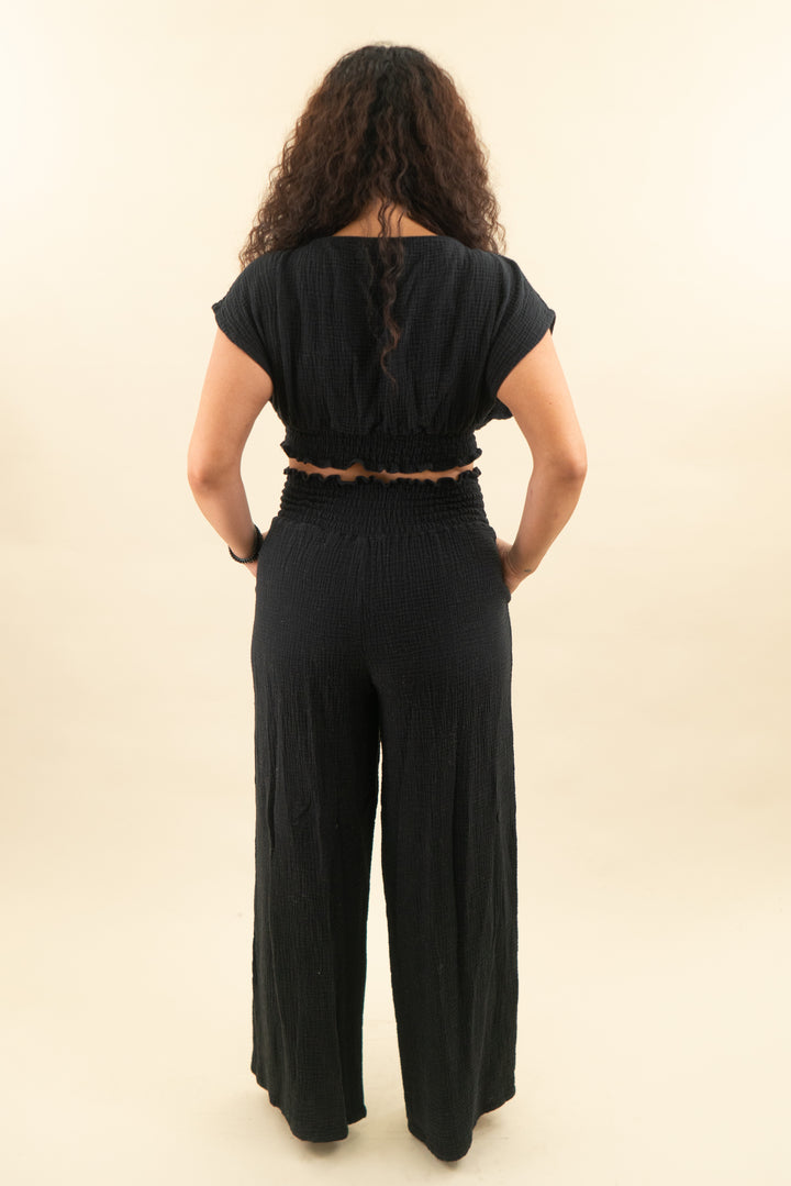 lovers and friends black gauze shirt and pant set (m; retail $248)