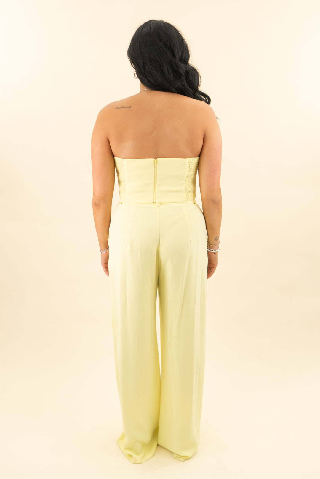 amanda uprichard yellow top and trouser set (m; retail $400)