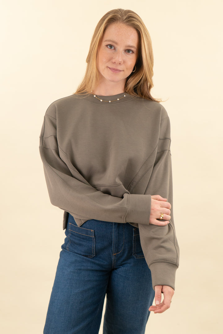 ypb neoknit dark taupe crewneck (m; retail $80)