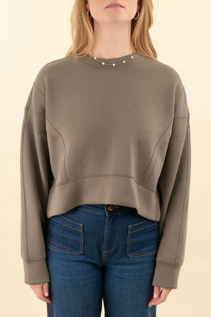 ypb neoknit dark taupe crewneck (m; retail $80)