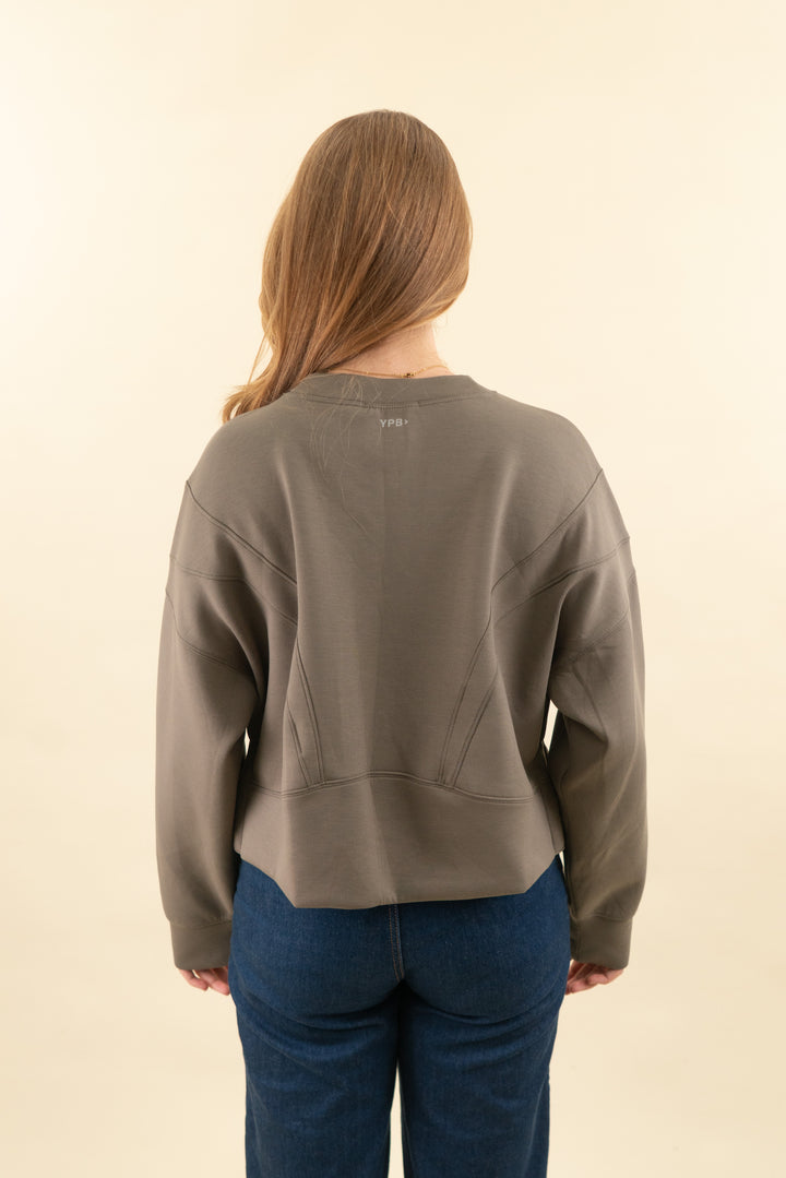 ypb neoknit dark taupe crewneck (m; retail $80)