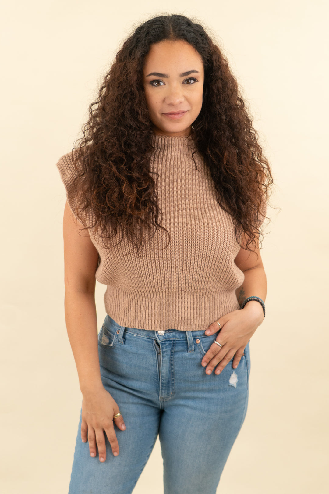 cider light brown knitted vest (m; retail $40)