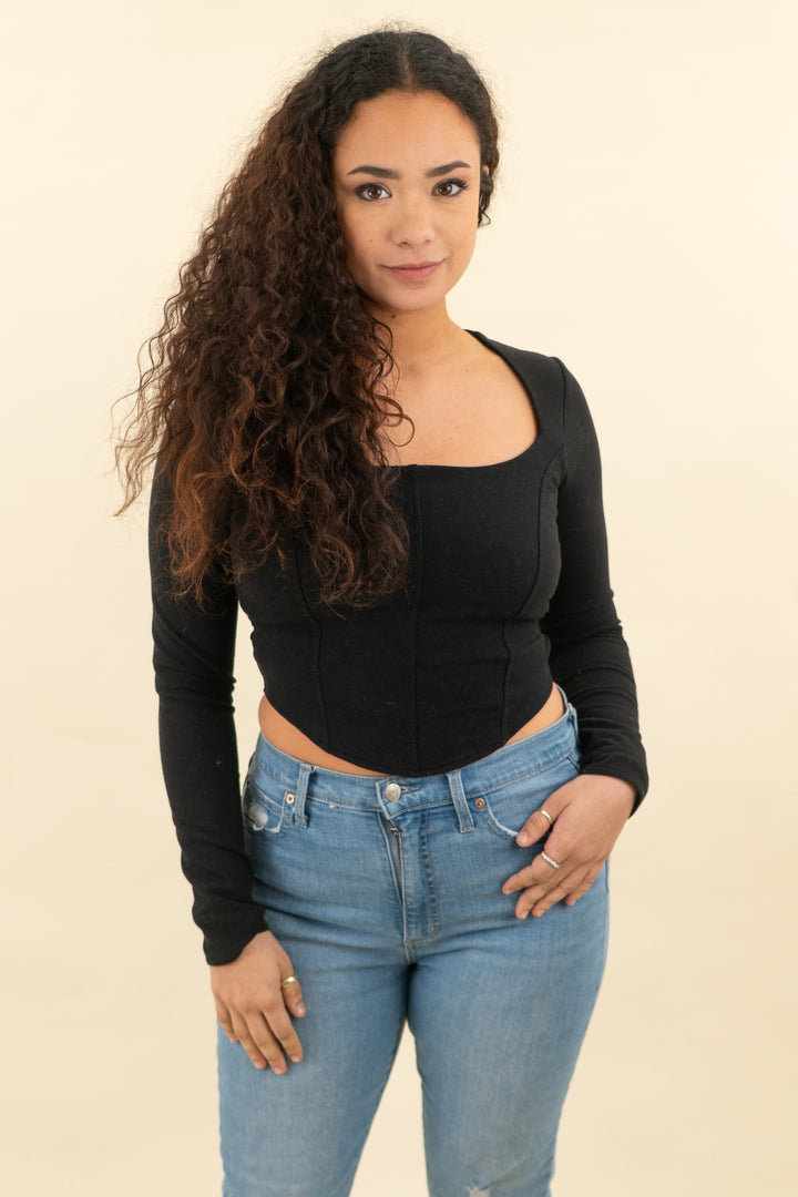 alo black long sleeve soft sculpt top (l; retail $98)
