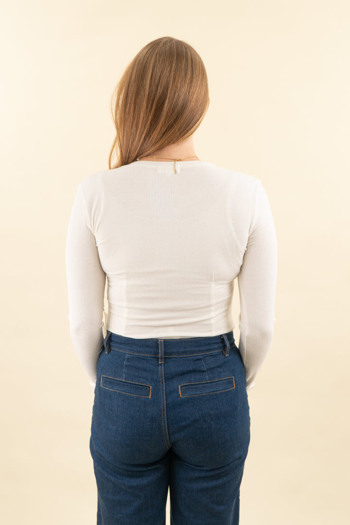 privacy please cream ribbed knit button down bodysuit nwt (m; retail $58)