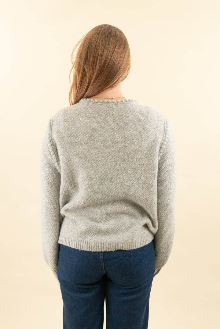 j. crew light gray cardigan with rhinestone buttons (l; retail $148)