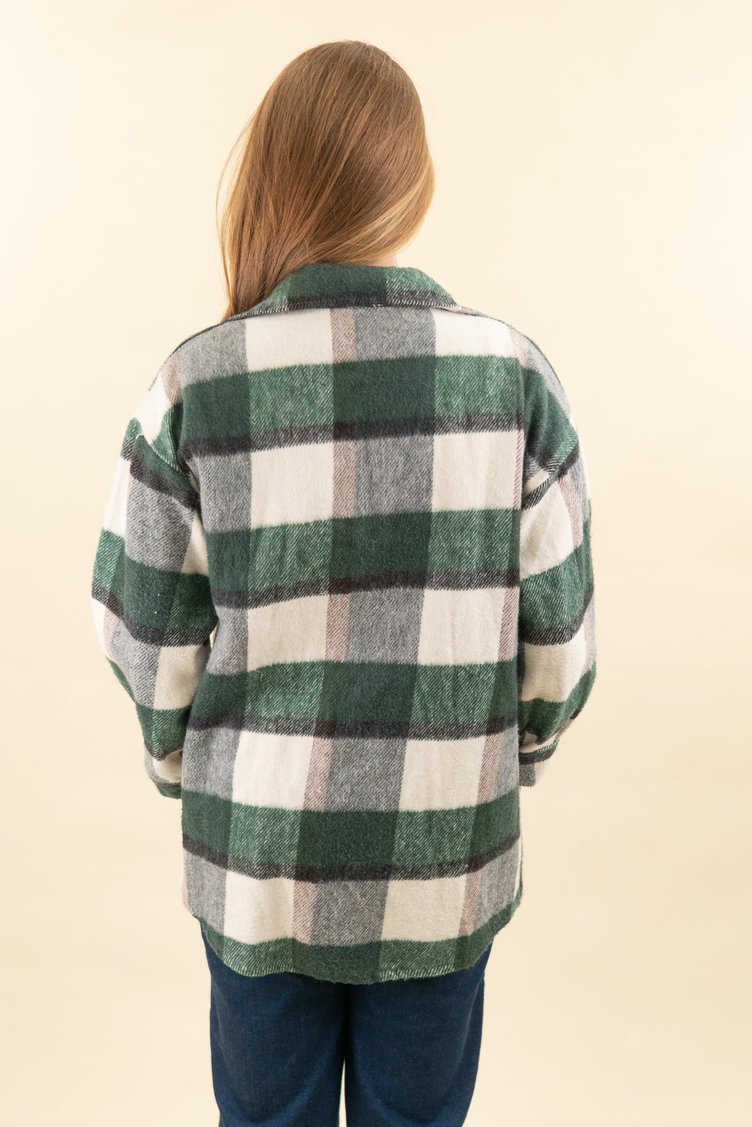 boohoo green and cream plaid shacket (l; retail $128)