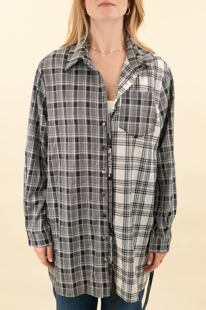 pretty little thing black plaid button down dress nwt (8; retail $62)