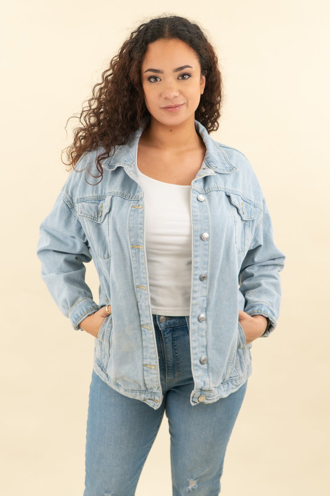 light wash oversized denim jacket (m; retail $45)