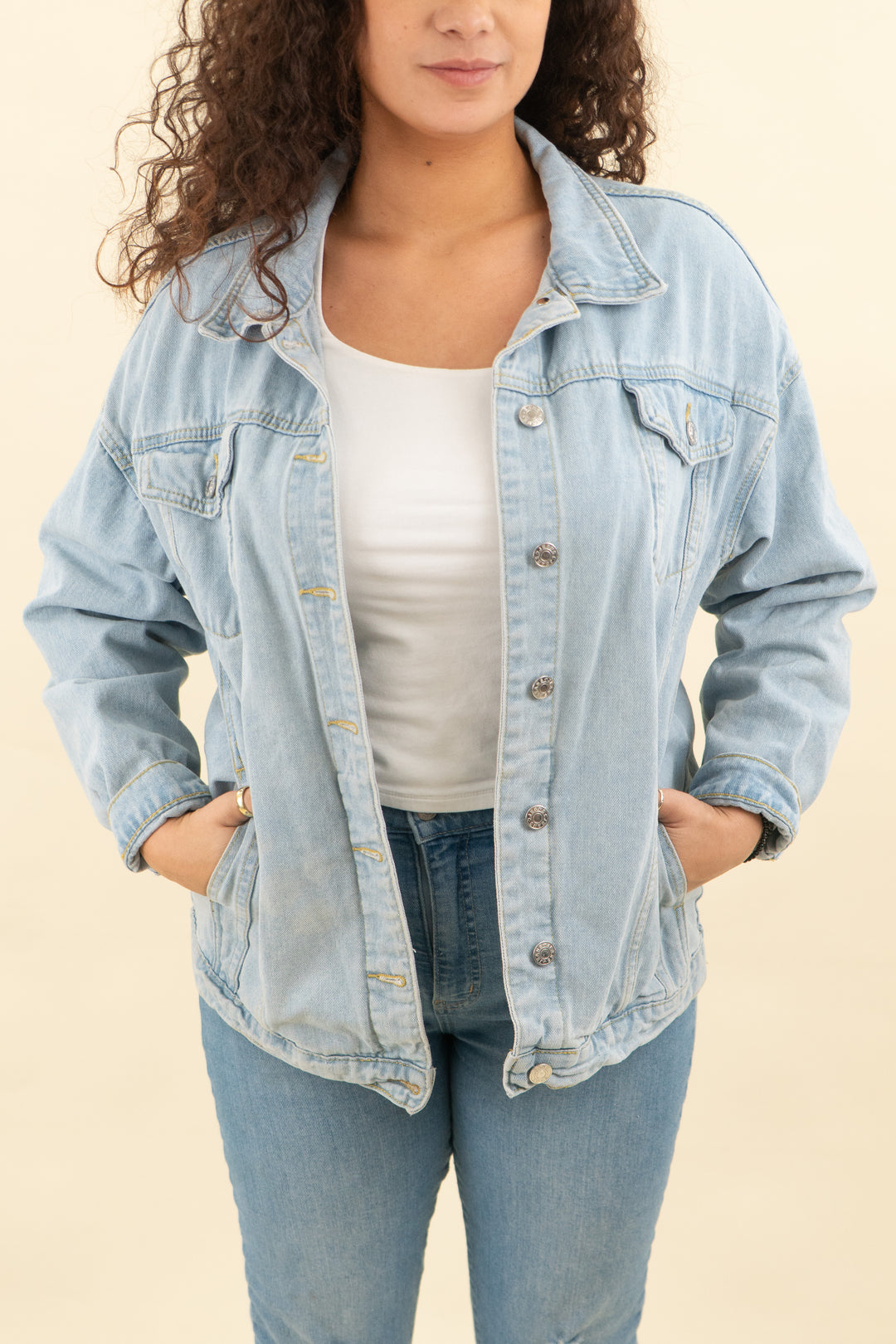 light wash oversized denim jacket (m; retail $45)