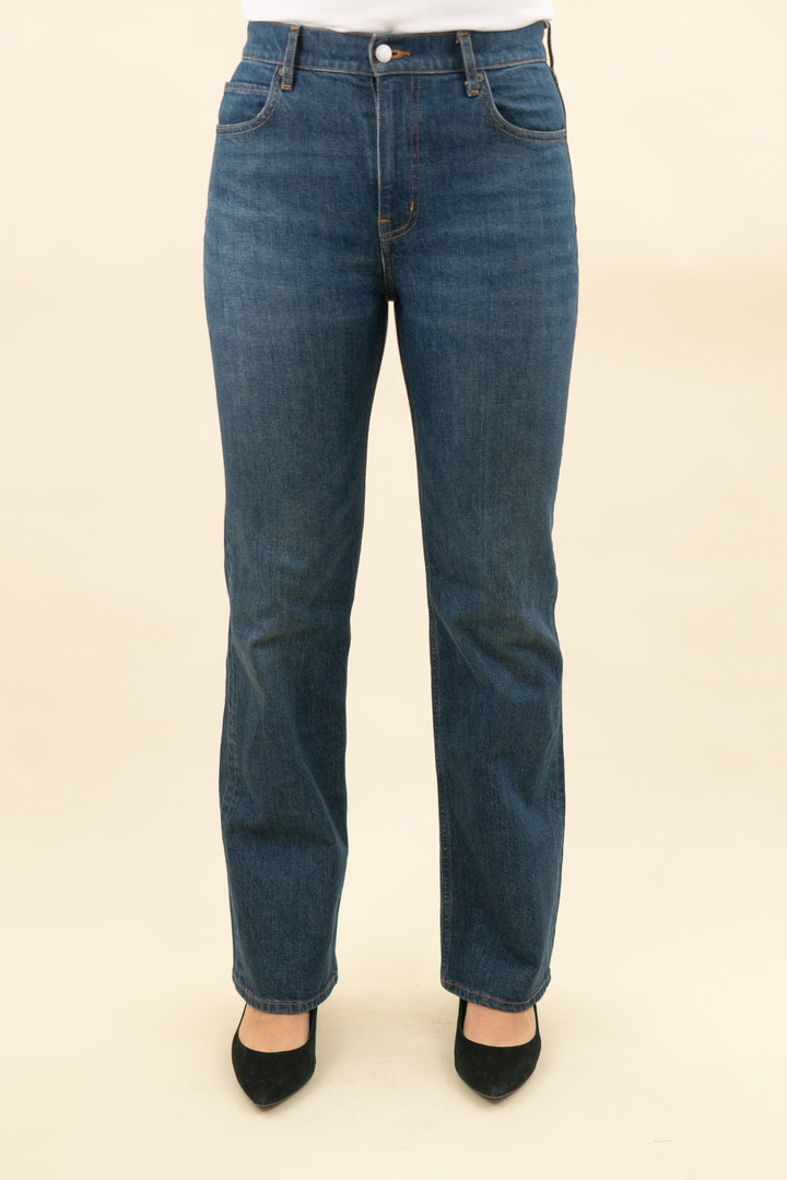aritzia denim forum chloe hi-rise boot medium wash (27; retail $110)