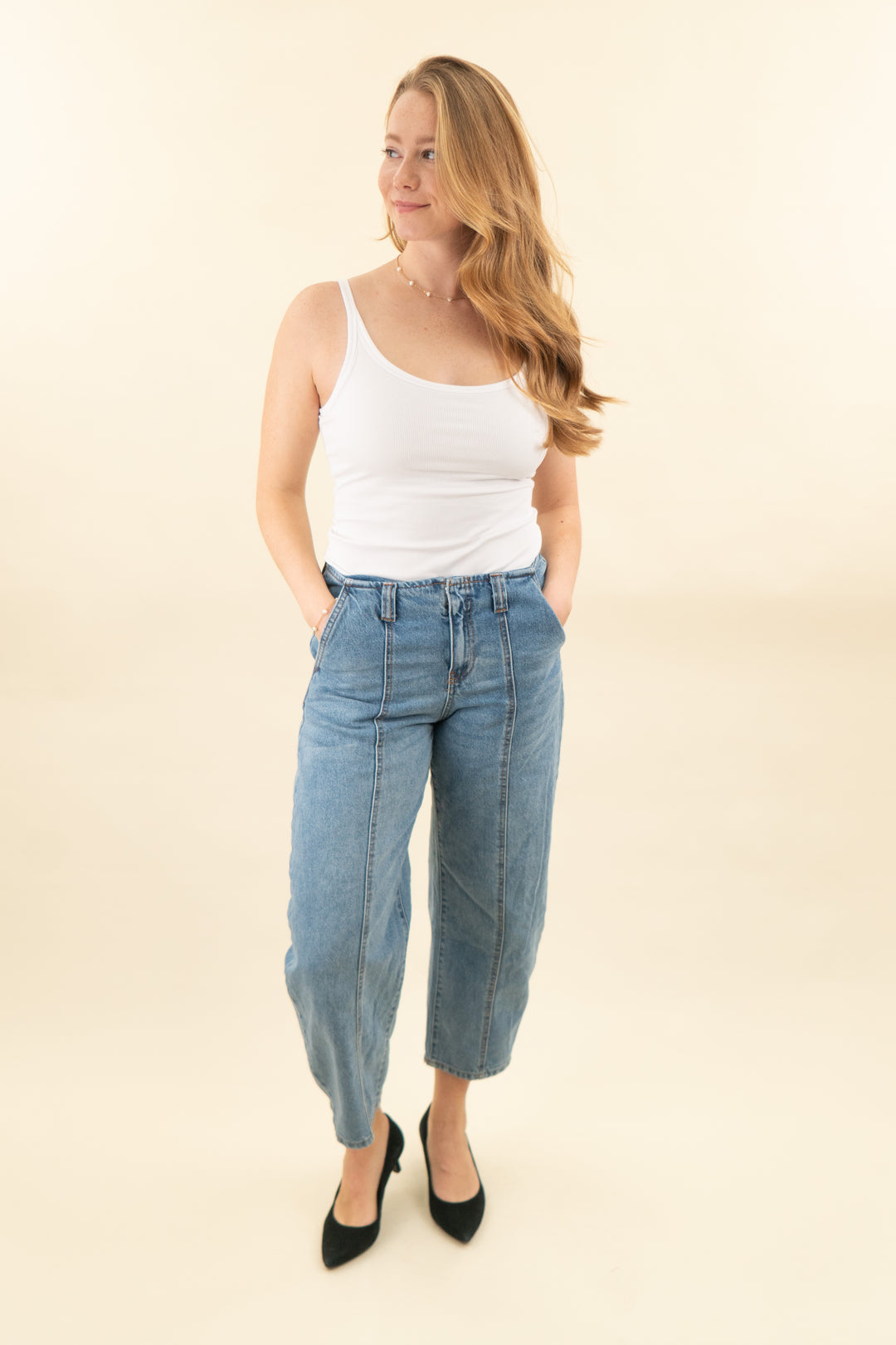 future collective barrel jeans medium wash (6; retail $40)