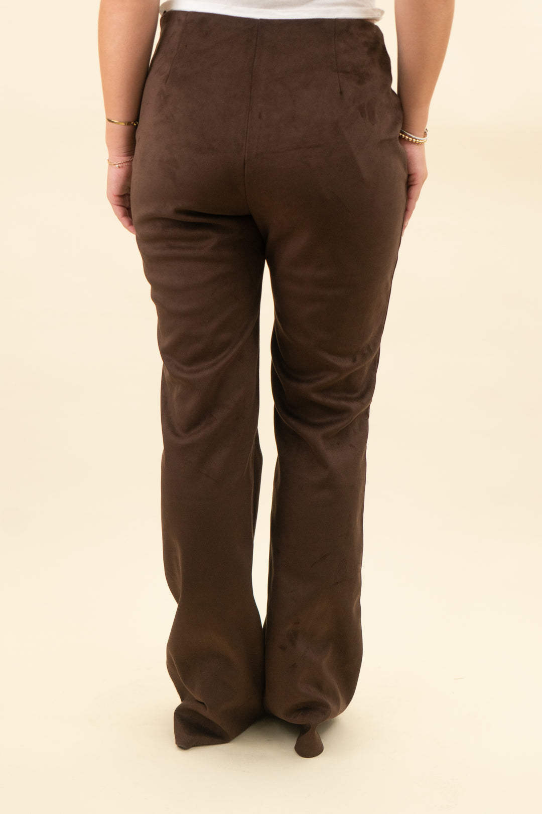 zara brown micro suede flare leg pant w/ studs at waistband nwt (s; retail $60)