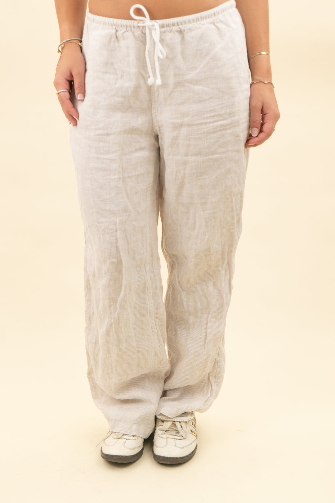 tna aritzia linen striped drawstring pant (s; retail $98)