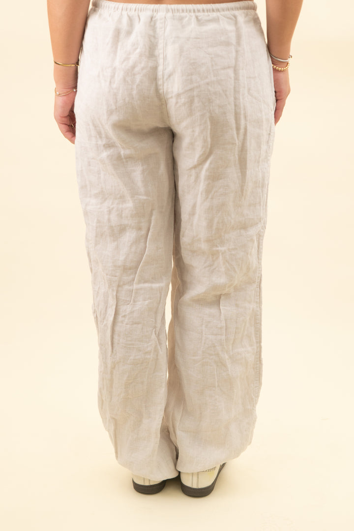tna aritzia linen striped drawstring pant (s; retail $98)