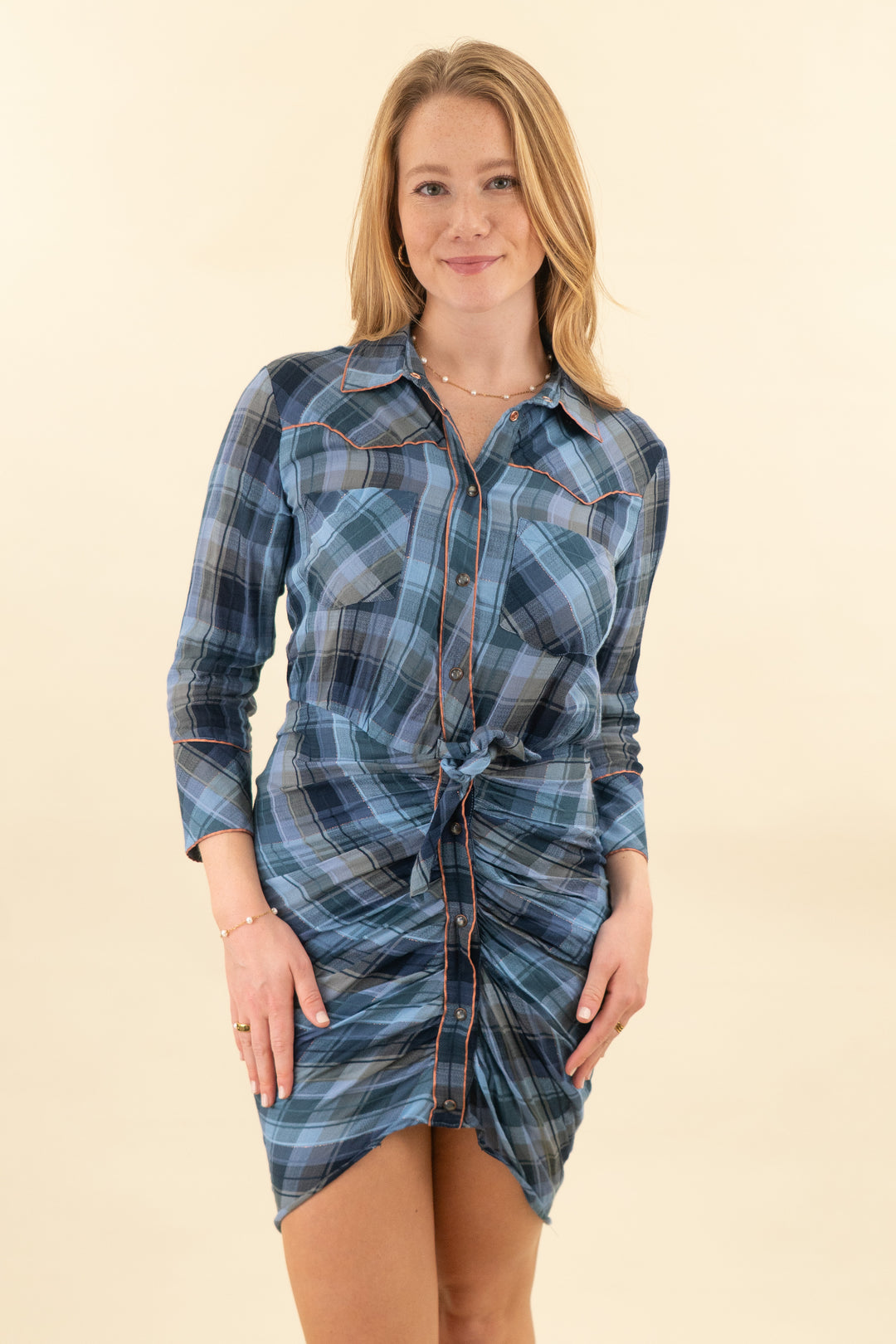 veronica beard blue plaid button down high low dress (2; retail $498)
