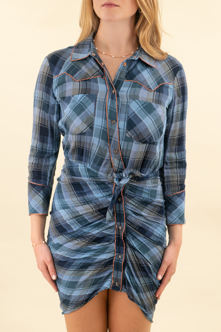 veronica beard blue plaid button down high low dress (2; retail $498)