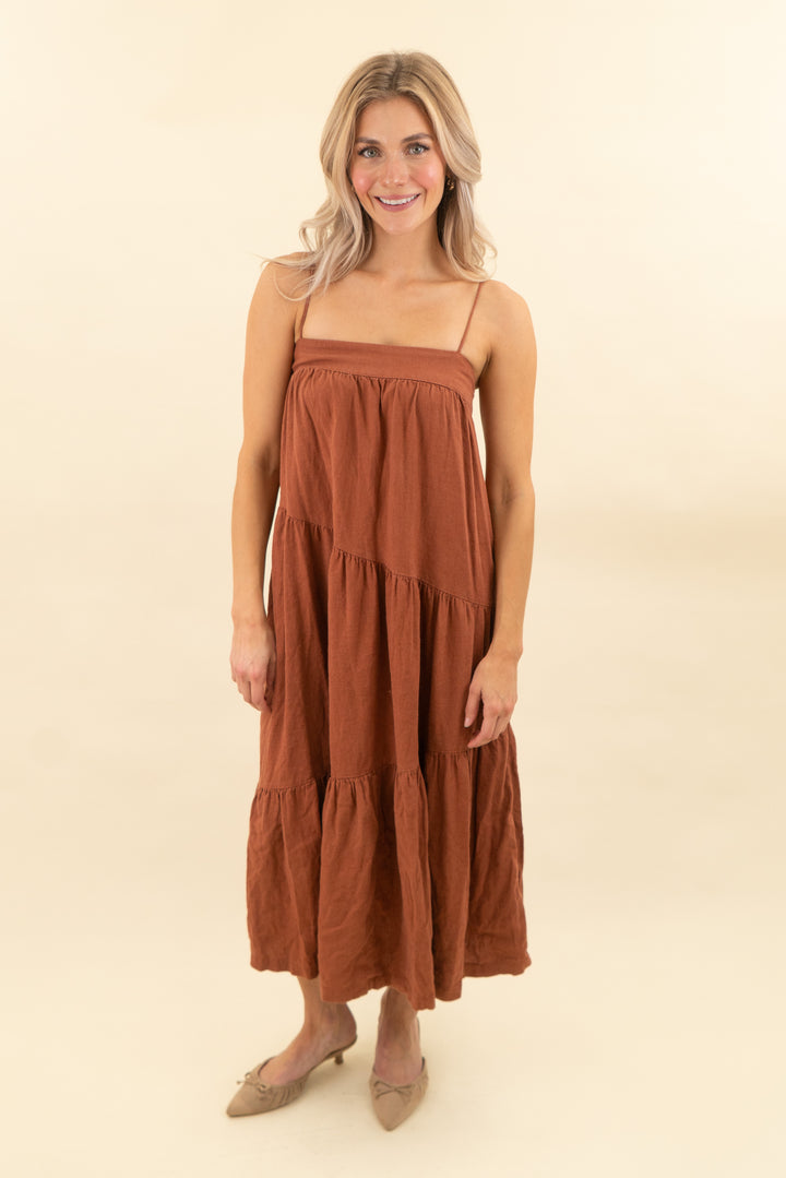 abercrombie & fitch terracotta linen maxi dress (xsp; retail $120)