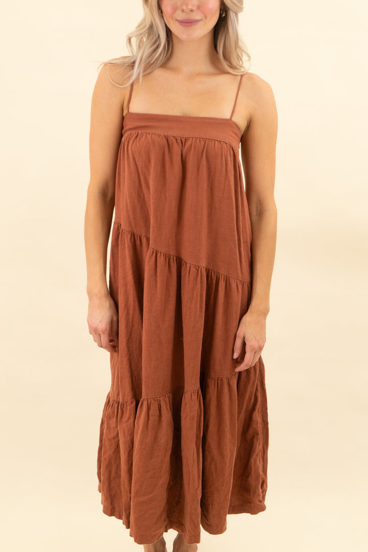 abercrombie & fitch terracotta linen maxi dress (xsp; retail $120)
