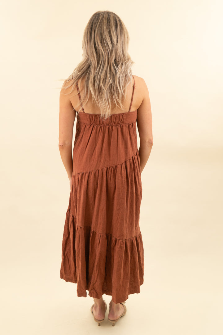 abercrombie & fitch terracotta linen maxi dress (xsp; retail $120)