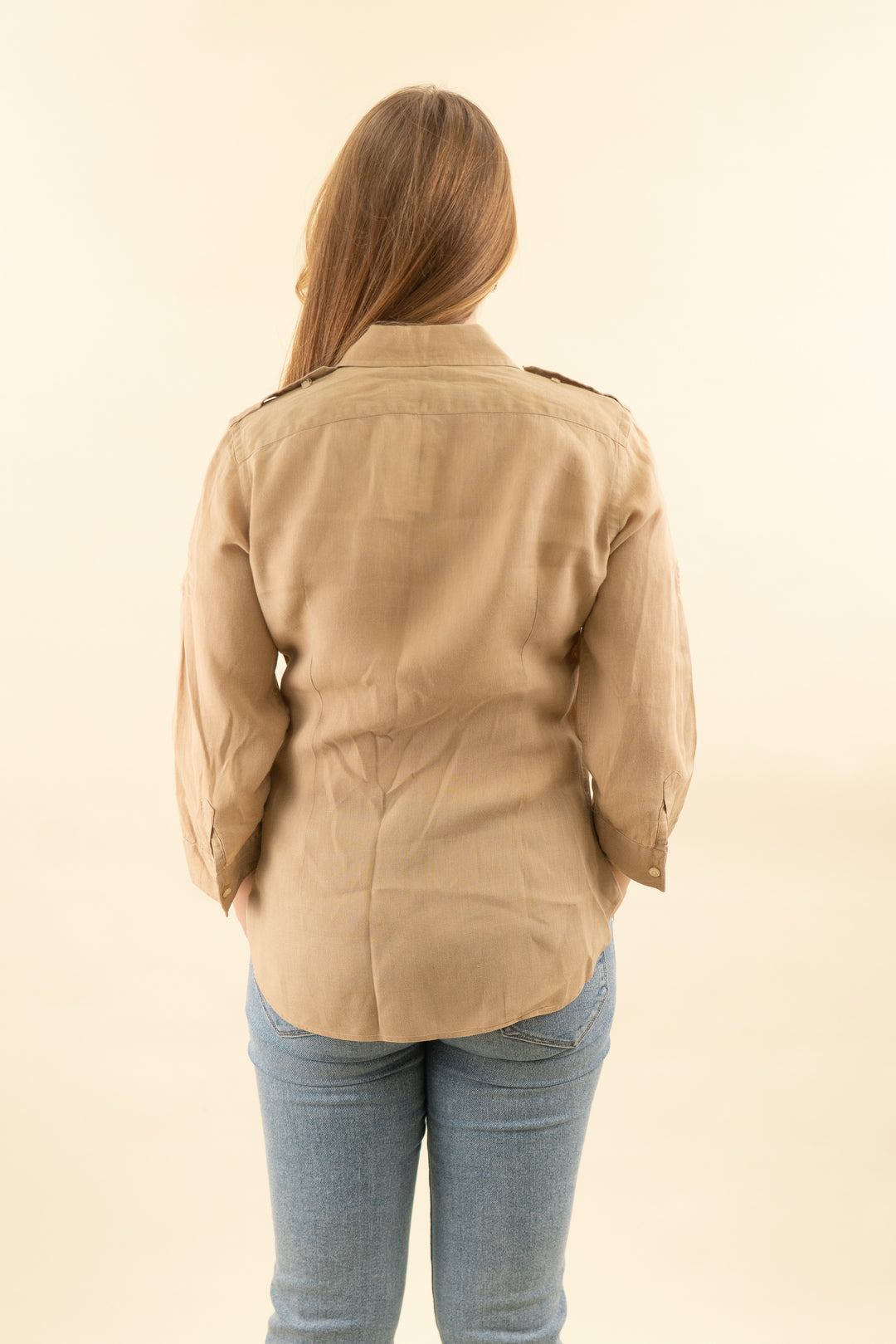 ralph lauren sport tan button down linen (8; retail $185)