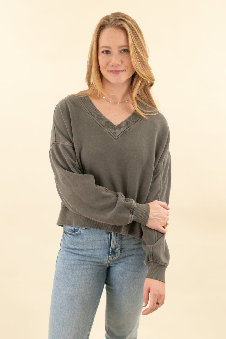 aerie olive green vneck sweatshirt (s; retail $60)