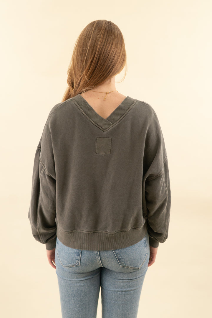 aerie olive green vneck sweatshirt (s; retail $60)