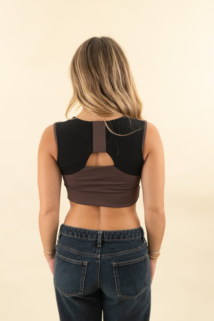 forme mocha brown and black mesh sports bra (m; retail $175)