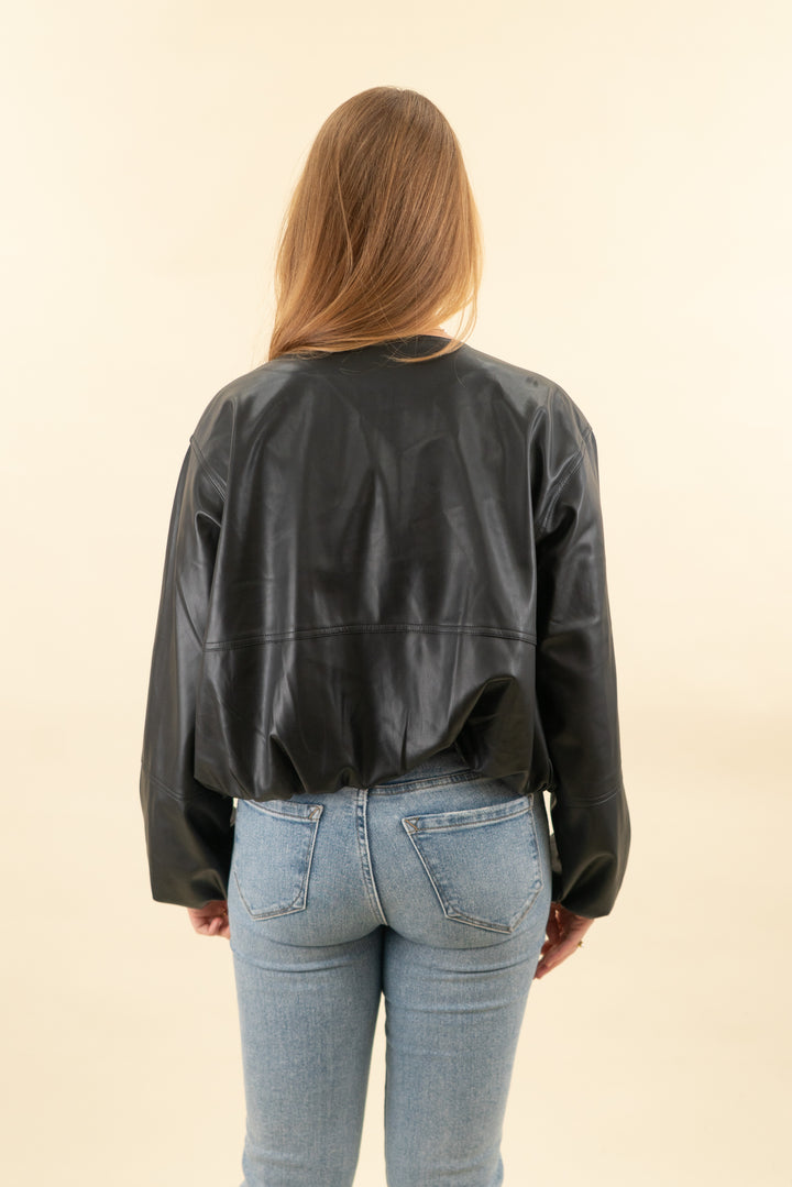 loft vegan leather black bubble hem jacket (s; retail $160)