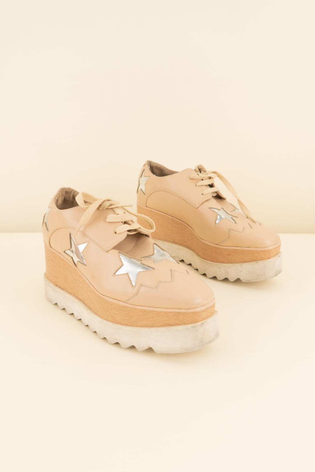stella mccartney tan/silver stars platform sneakers (37/ US 7; retail $990)