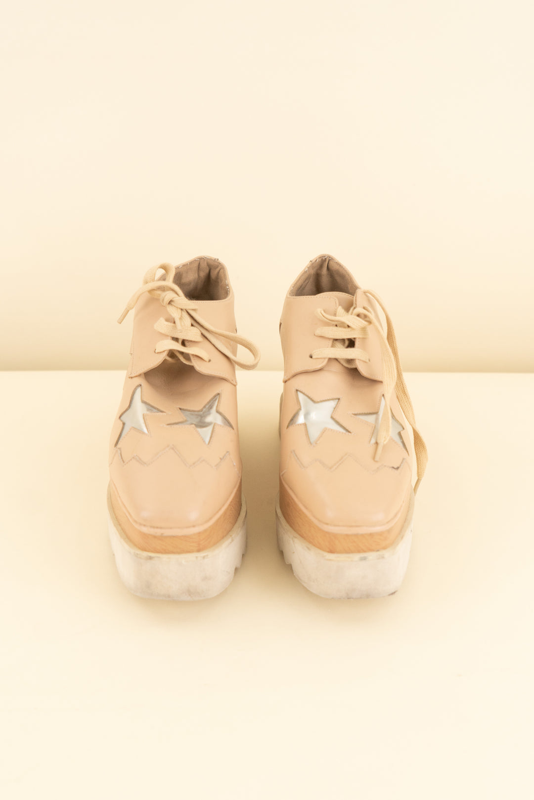 stella mccartney tan/silver stars platform sneakers (37/ US 7; retail $990)