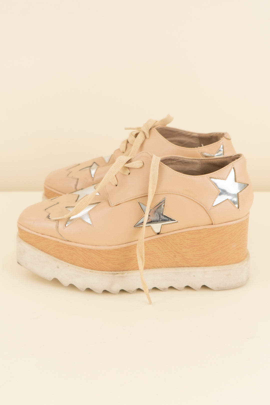 stella mccartney tan/silver stars platform sneakers (37/ US 7; retail $990)