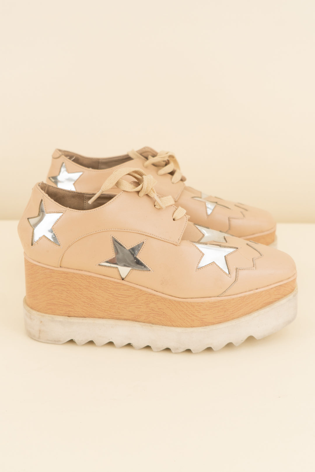 stella mccartney tan/silver stars platform sneakers (37/ US 7; retail $990)